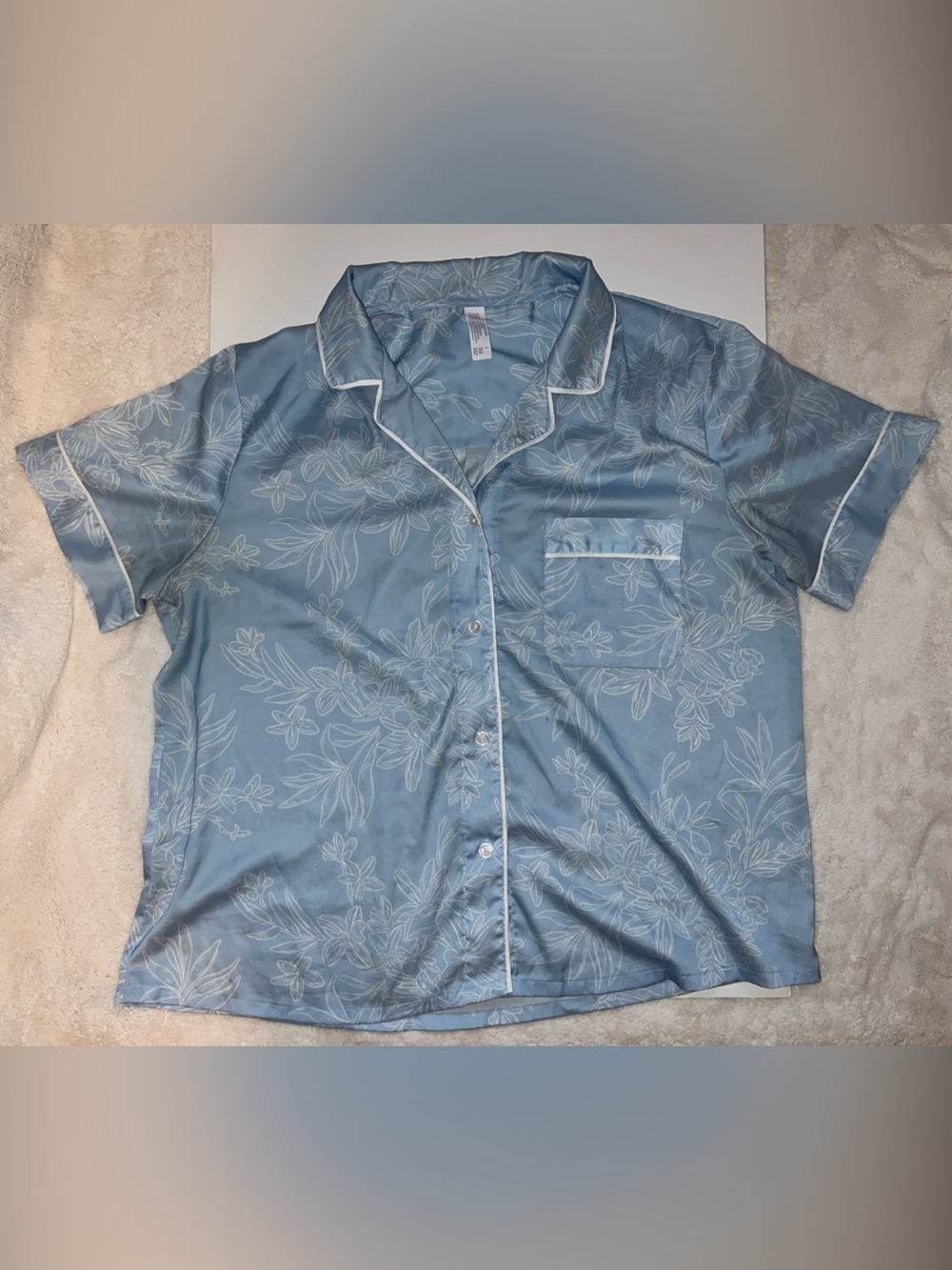 stars above Coord Light Blue Floral Satin Short Sleeve Pajama Top and Shorts - Picture 6 of 15